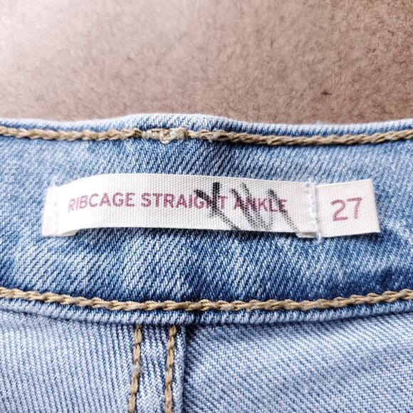 Levis Ribcage Jeans Women 27 Blue High Rise Button Fly Frayed Hem Retro Classic - Picture 9 of 13